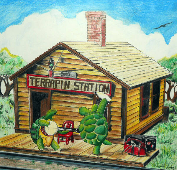 Grateful Dead Art Print featuring the drawing Recreation of Terrapin Station album cover by The Grateful Dead by Ben Jackson