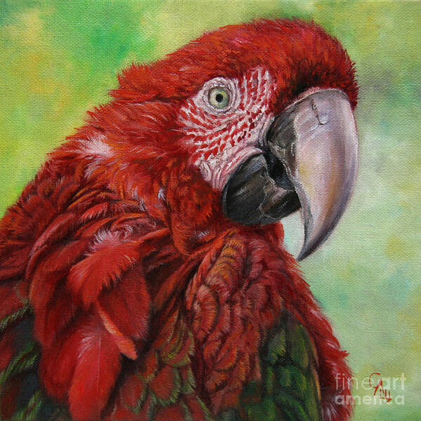 Nature Art Print featuring the painting Red ara chloropterus macaw by Svetlana Ledneva-Schukina