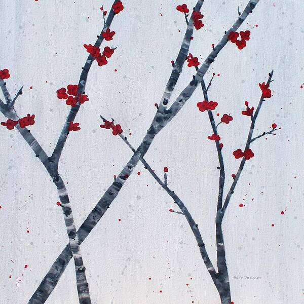 Abstract Art Print featuring the painting Red Blooms by Herb Dickinson