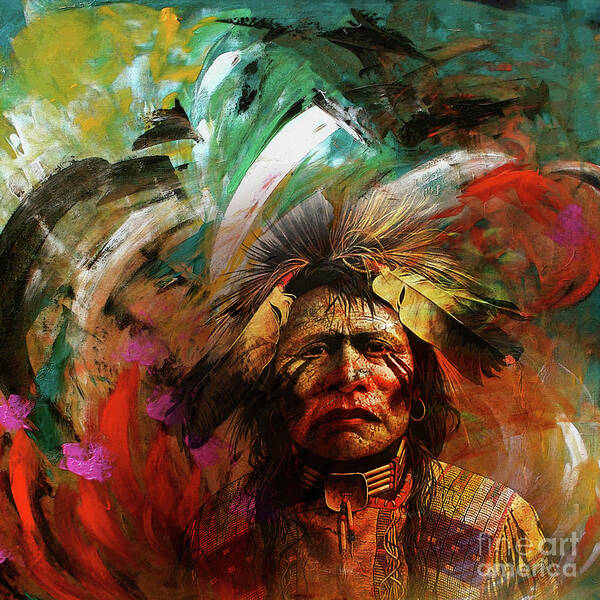 Native American Art Print featuring the painting Red Indians 02 by Gull G