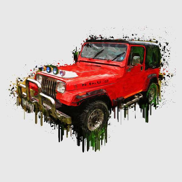 Red Jeep Off Road Art Print featuring the painting Red Jeep Off Road acrylic painting by Georgeta Blanaru