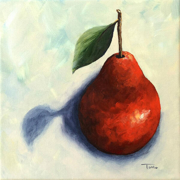 Pear Art Print featuring the painting Red Pear in the Spotlight by Torrie Smiley