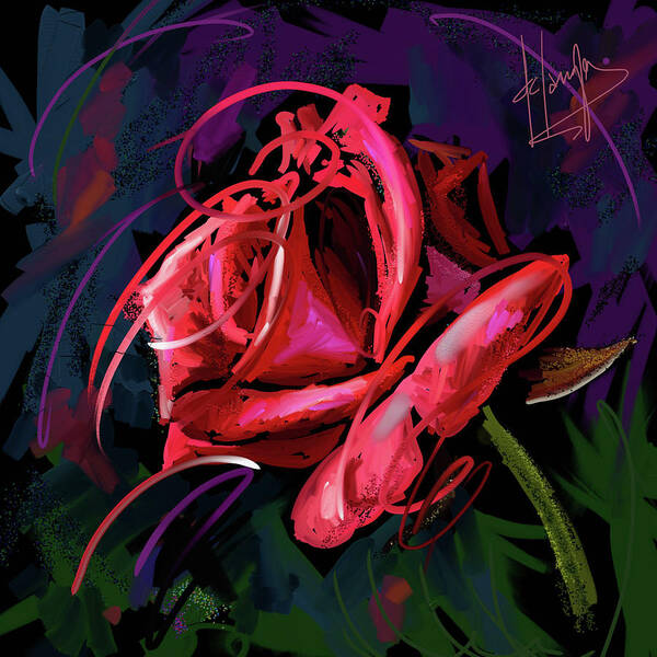 Dc Langer Art Print featuring the painting Red Rose by DC Langer