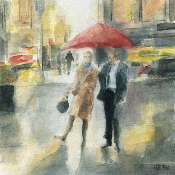 New York Art Print featuring the painting Red Umbrella New York City by Beverly Brown