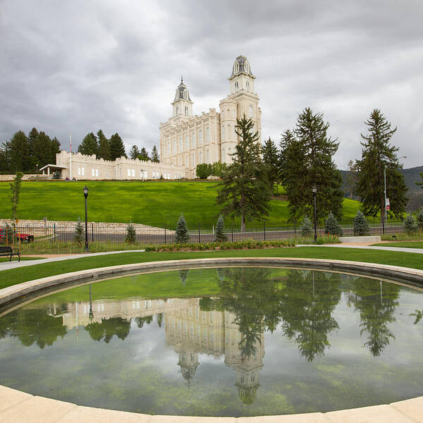 Temples Art Print featuring the photograph Reflections of the Manti Temple at Pioneer Heritage Gardens by Denise Bird