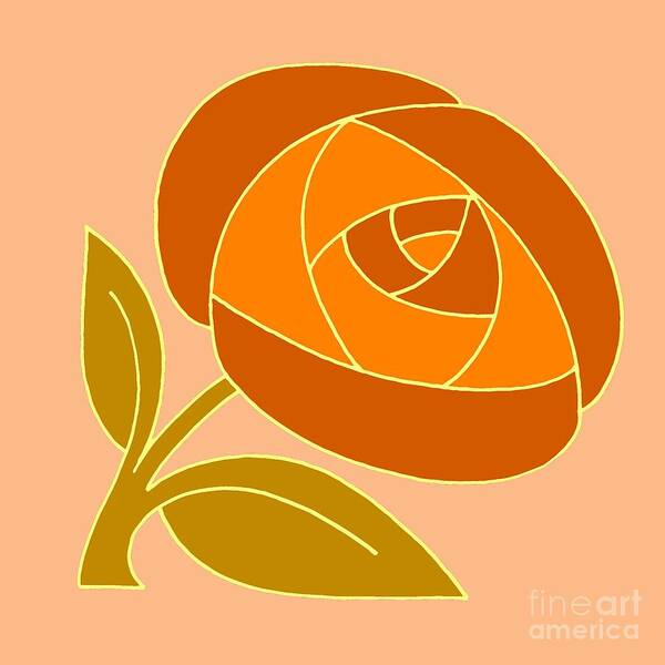 Rose Art Print featuring the drawing Retro Seventies style rose flower orange by Heidi De Leeuw