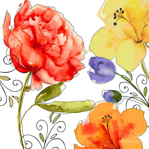 Watercolor Peony Art Print featuring the painting Rhapsody II by Mindy Sommers