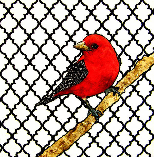 Red Bird Art Print featuring the painting Richard by Jacqueline Bevan