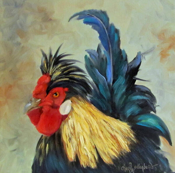 Rooster Art Print featuring the painting Roo by Cheri Wollenberg