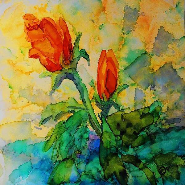Alcohol Ink Art Print featuring the painting Roses - 246 by Catherine Van Der Woerd
