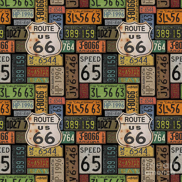 Route 66 Art Print featuring the painting Route 66-JP3937-B by Jean Plout