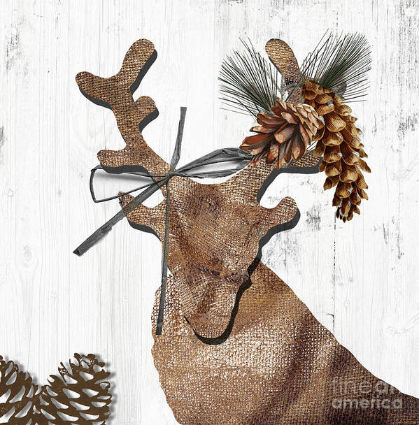 Deer Art Print featuring the painting Rustic Winter Deer by Mindy Sommers