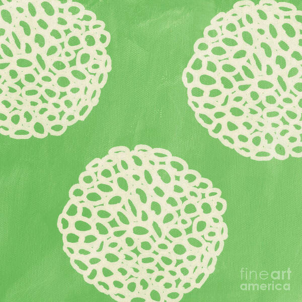 Sagegreen White Doodle Painting Abstract Ball Poof pottery Barn Style crate And Barrel Style west Elm Style ikea Style Pattern Dandelion Art Print featuring the painting Sage Garden Bloom by Linda Woods