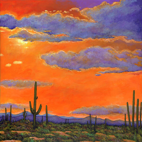 Southwest Art Art Print featuring the painting Saguaro Sunset by Johnathan Harris