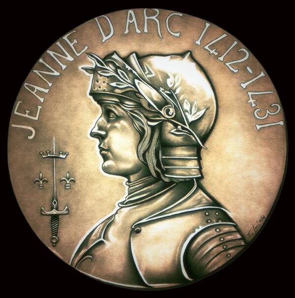 Coin Art Print featuring the drawing Saint Joan of Arc by Fred Larucci