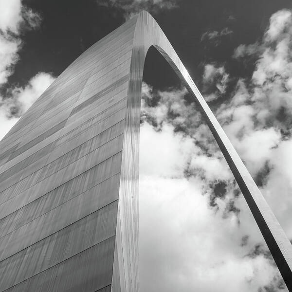 St Louis Skyline Art Print featuring the photograph Saint Louis Arch and Clouds Black and White Square Art by Gregory Ballos