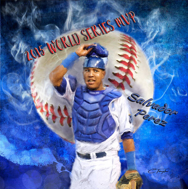 Salvie Art Print featuring the painting Salvador Perez 2015 World Series MVP by Colleen Taylor