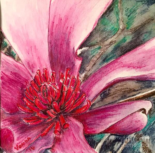 Macro Art Print featuring the drawing Saucy Magnolia by Vonda Lawson-Rosa