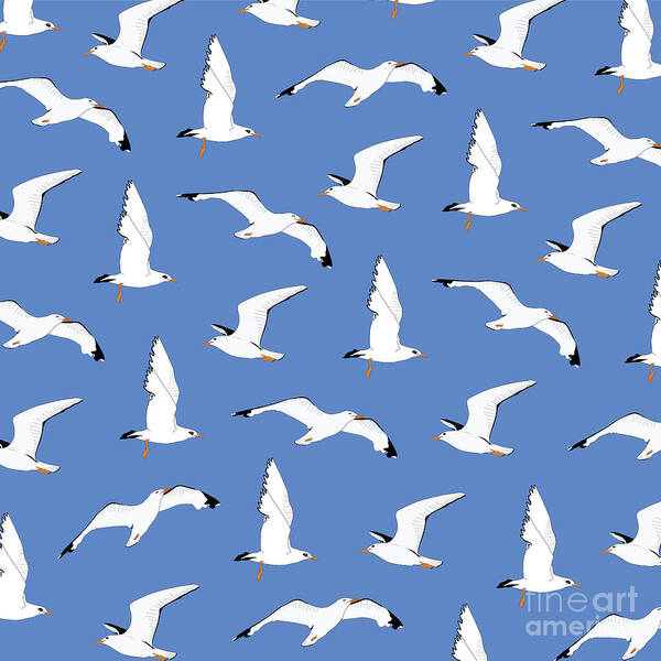Seagulls Art Print featuring the digital art Seagulls Gathering at the Cricket by Elizabeth Tuck