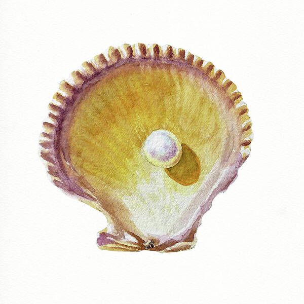 Shell Art Print featuring the painting Seashell Art Beach Treasure Sea Shell VI by Irina Sztukowski