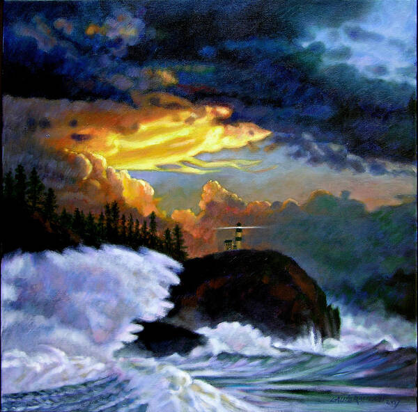 Ocean Art Print featuring the painting Shelter From the Storm by John Lautermilch