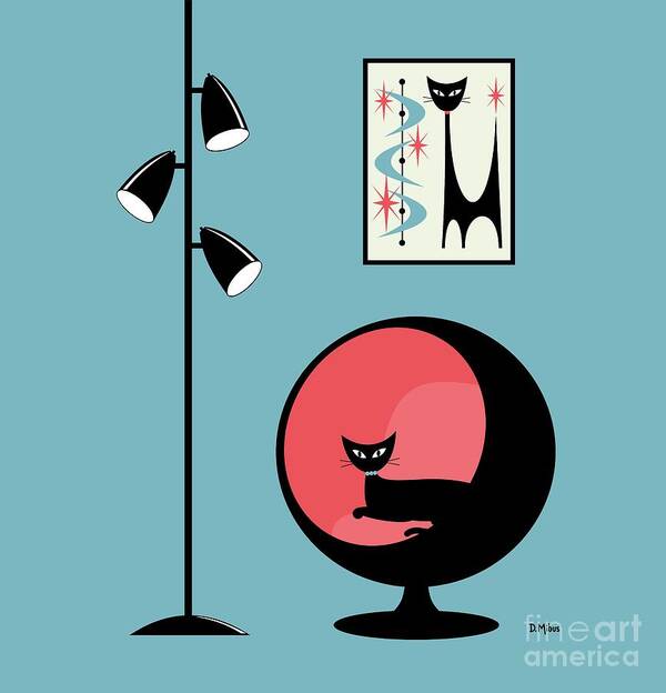  Art Print featuring the digital art Shower Curtain Mini Atomic Cat on Blue by Donna Mibus