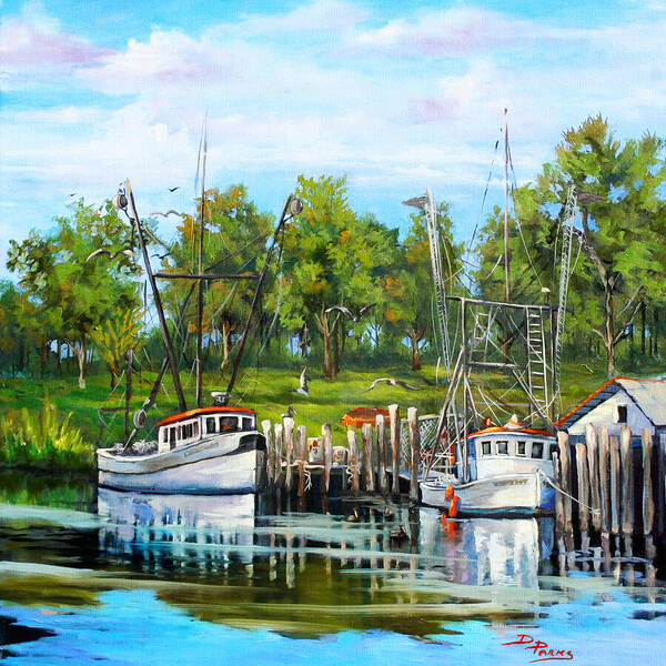 Louisiana Shrimp Boat Art Print featuring the painting Shrimping Boats by Dianne Parks