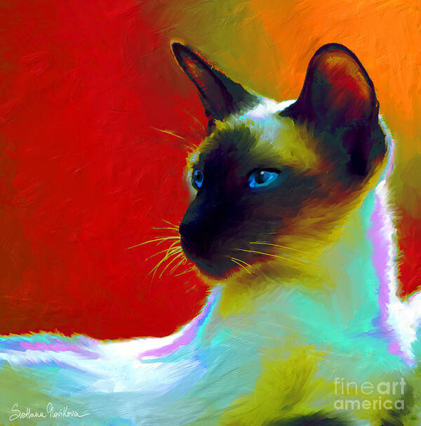 Siamese Cat Art Art Print featuring the painting Siamese Cat 10 Painting by Svetlana Novikova