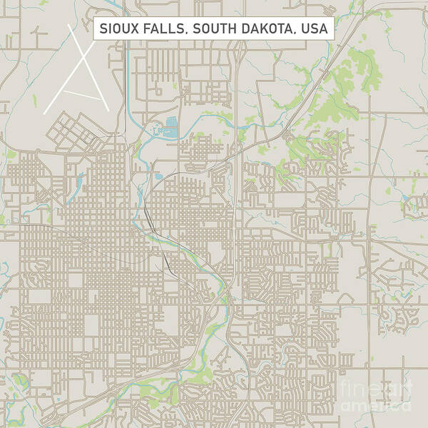 Sioux Falls Art Print featuring the digital art Sioux Falls South Dakota US City Street Map by Frank Ramspott
