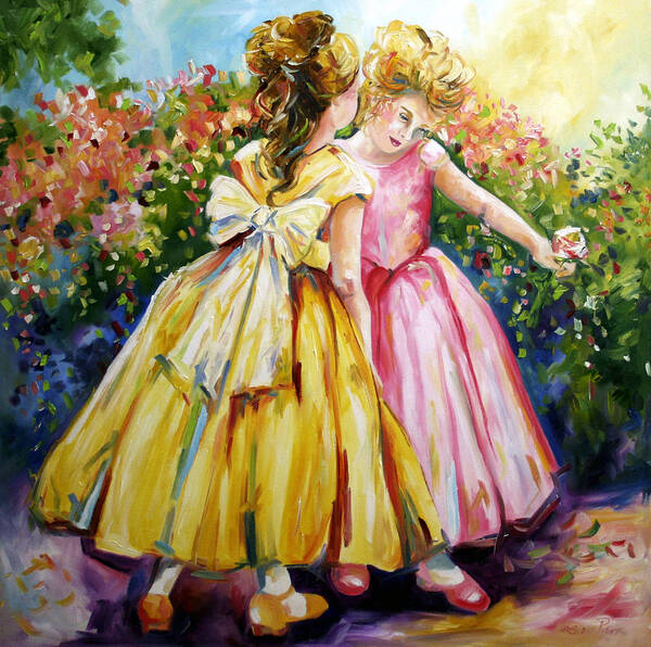 Girls Art Print featuring the painting Sisters Secrets by Laurie Pace