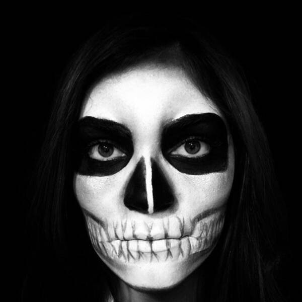 Woman Art Print featuring the photograph Skull Face Halloween Make-up by Juan Silva