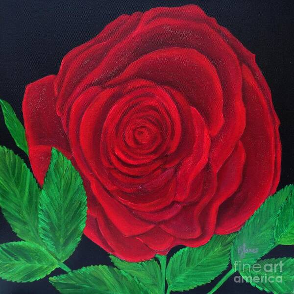 Red Rose Art Print featuring the painting Solitary Red Rose by Karen Jane Jones