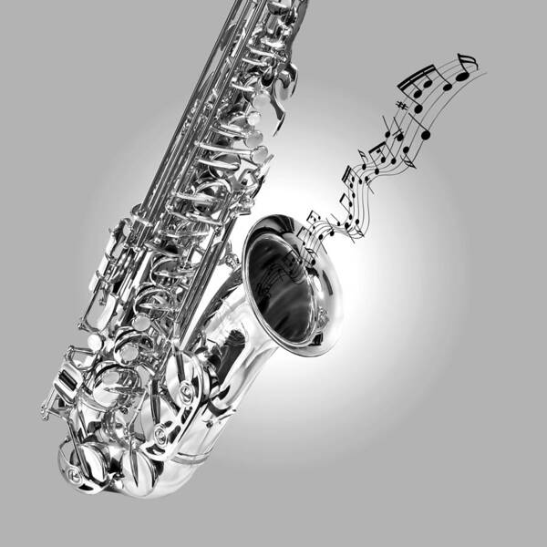 Music Art Print featuring the photograph Sounds of the Sax in Black and White by Gill Billington