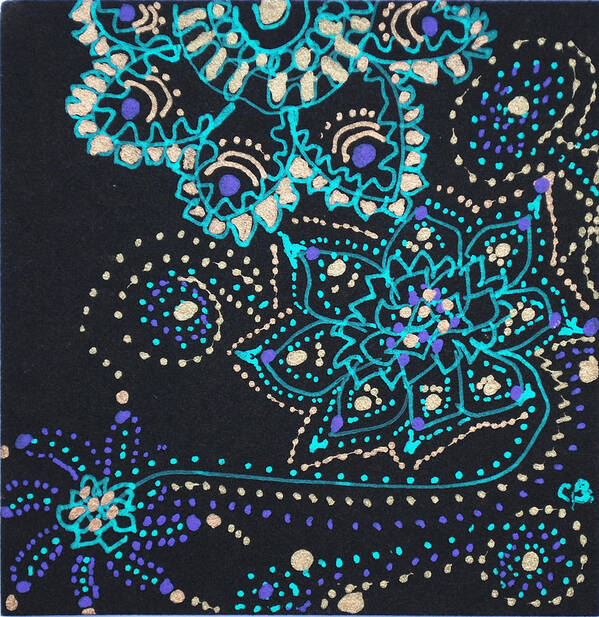 Zentangle Art Print featuring the drawing Midnite Sparkle by Carole Brecht