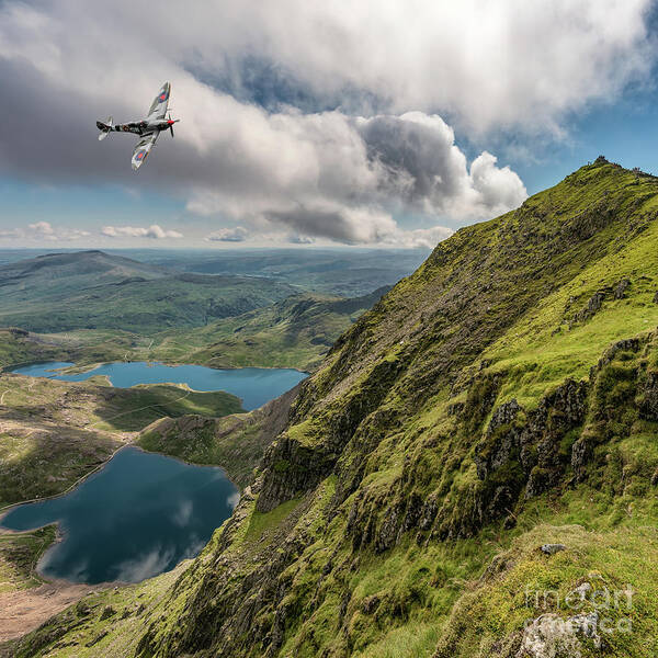 Snowdon Art Print featuring the photograph Spitfire over Snowdon by Adrian Evans