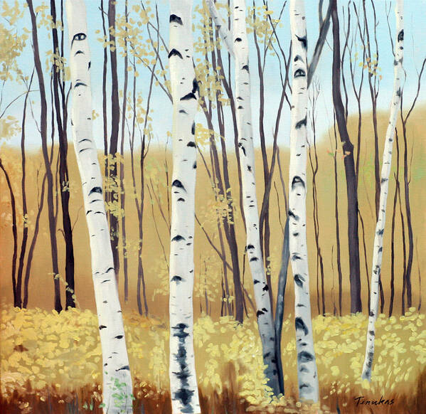 Birches Art Print featuring the painting Spring Birches by Linda Tenukas