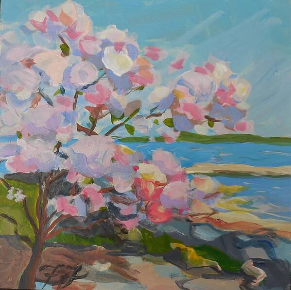 Landscape Art Print featuring the painting Spring Blooms by Sea by Francine Frank
