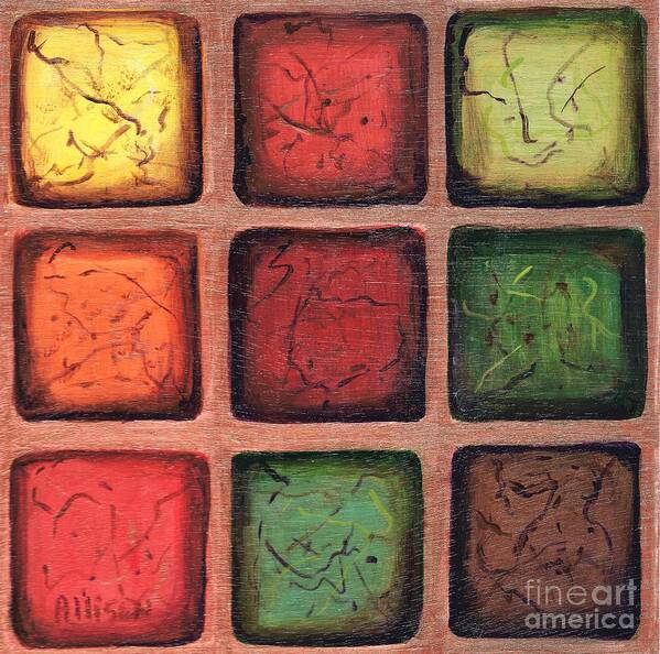 #abstract #contemporary #squares #bronze #landscapes Art Print featuring the painting Squared in Bronze by Allison Constantino
