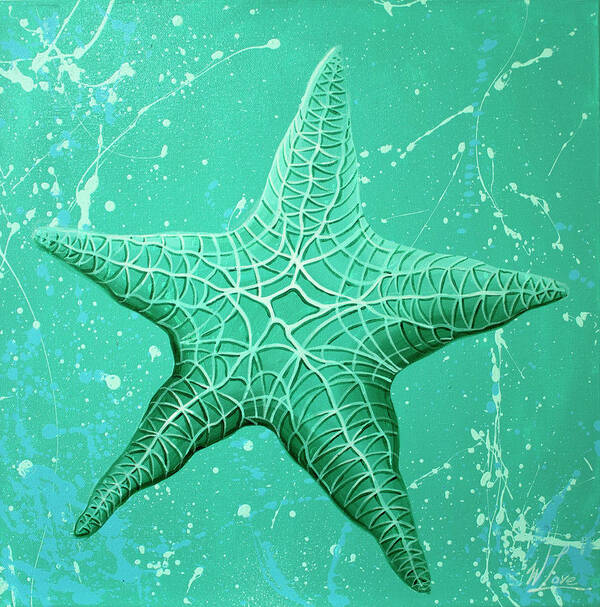 Starfish Art Print featuring the painting Starfish In Teal by William Love