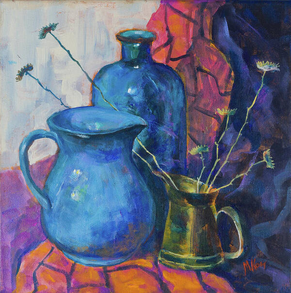 Still Life Art Print featuring the painting Still life with a blue bottle and the other subjects by Maxim Komissarchik