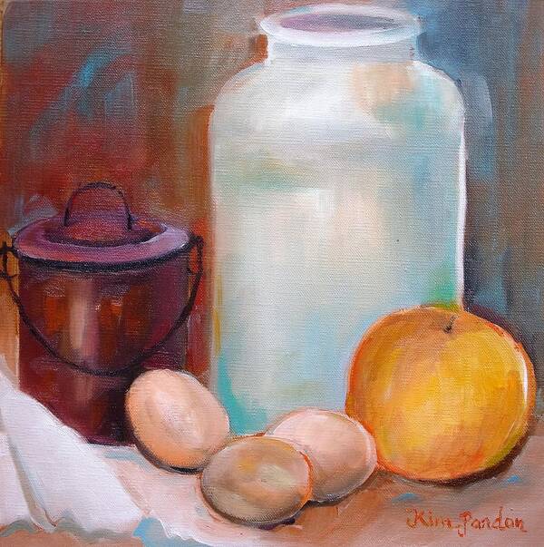  Art Print featuring the painting Still life with eggs by Kim PARDON