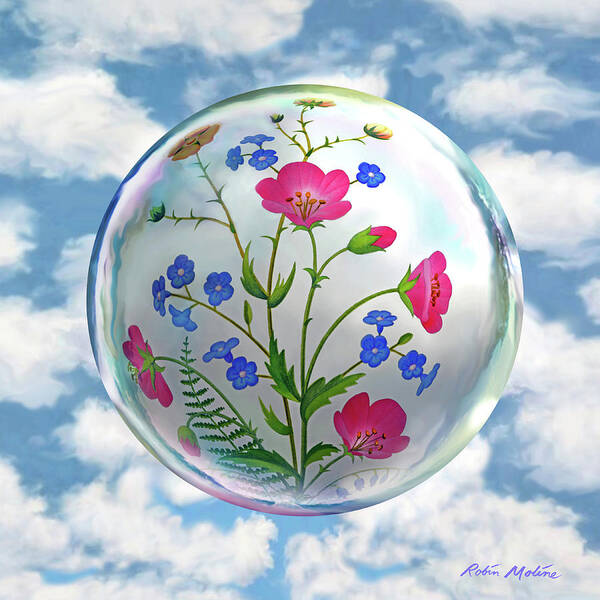  Flower Globe Art Print featuring the digital art Storybook Ending by Robin Moline