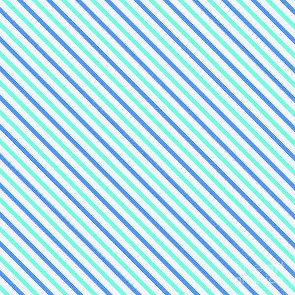 Stripes Art Print featuring the digital art Stripes Diagonal Turquoise Blue Summer Simple Modern by Beverly Claire Kaiya