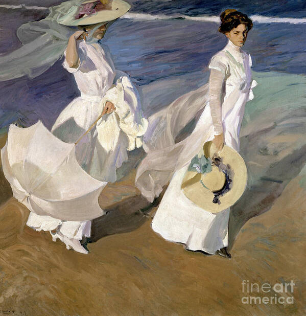 Sorolla Art Print featuring the painting Strolling along the Seashore by Joaquin Sorolla y Bastida