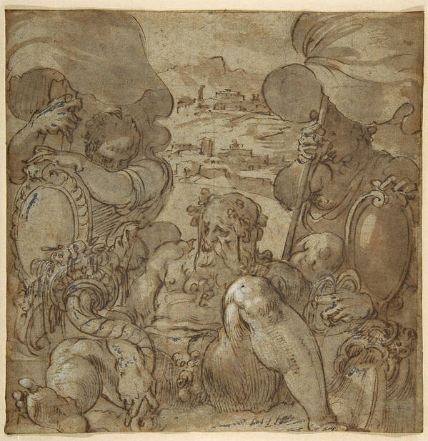 Jacopo Zucchi Art Print featuring the drawing Study for the Allegory of San Gimignano and Colle Val d'Elsa by Jacopo Zucchi