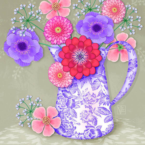 Flowers Art Print featuring the digital art Summer Bouquet by Valerie Drake Lesiak