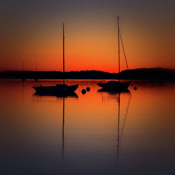 Sailboats Art Print featuring the photograph Summer Sunset Calm Anchor by Bruce Gannon