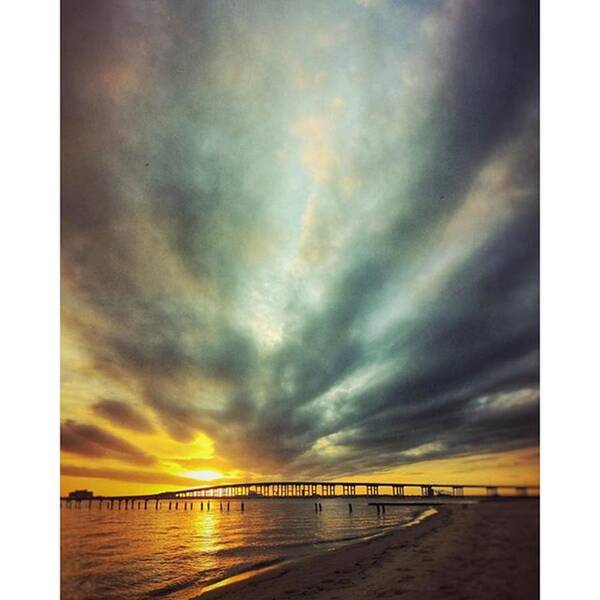 Mobilepics Art Print featuring the photograph Sunset #oceanspringsms #biloxibaybridge by Joan McCool