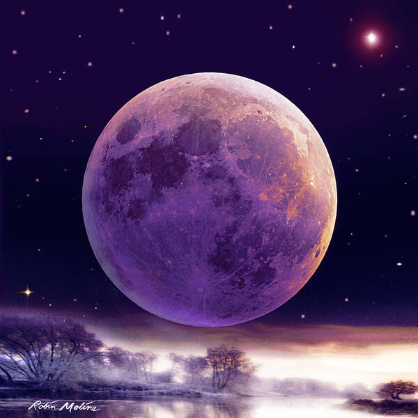 Cold Moon Art Print featuring the digital art Super Cold Moon over December by Robin Moline