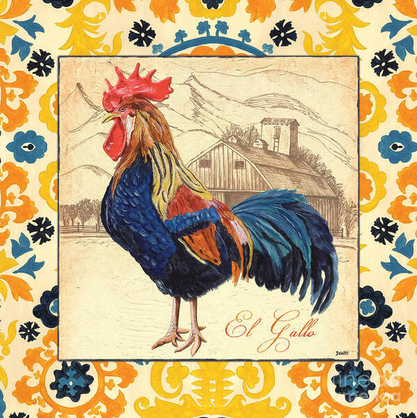 Rooster Art Print featuring the painting Suzani Rooster 1 by Debbie DeWitt